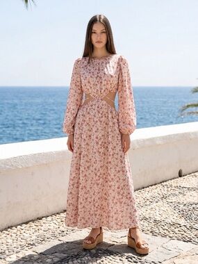Nectar x Clothing Pink Floral Cutout Long Sleeve Maxi Dress Size S